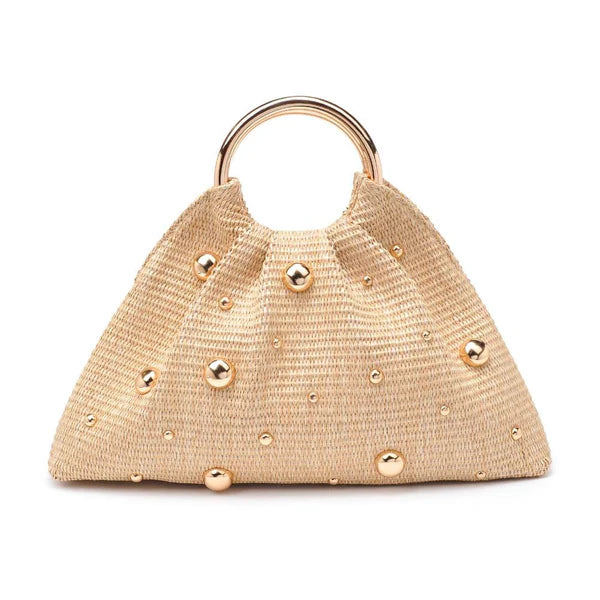 Studded Straw Clutch
