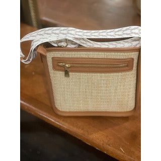 Straw Crossbody Zipper Bag with Patterned Strap