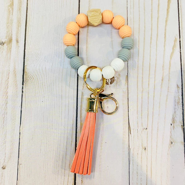 Silicone Ribbed Beaded Keychain Bracelet