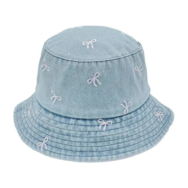 Embroidered Bow Denim Bucket Hat