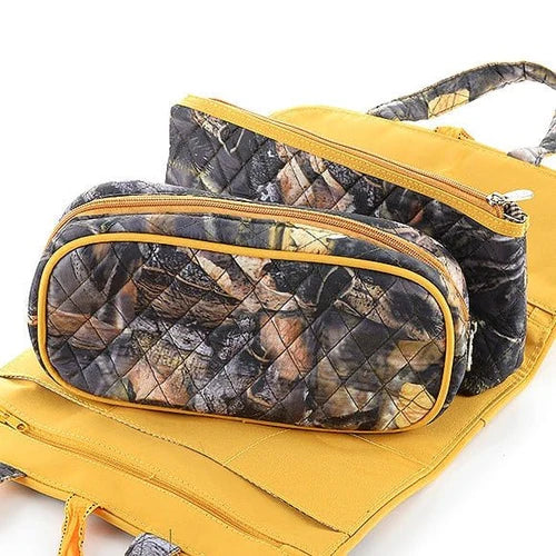 Quilted Camo 3-piece Cosmetic Bag