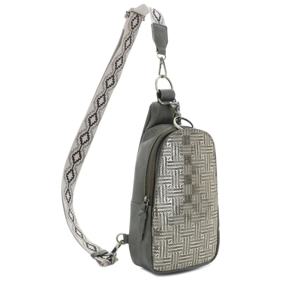 Metallic Sling Bag With Guitar Strap Crossbody