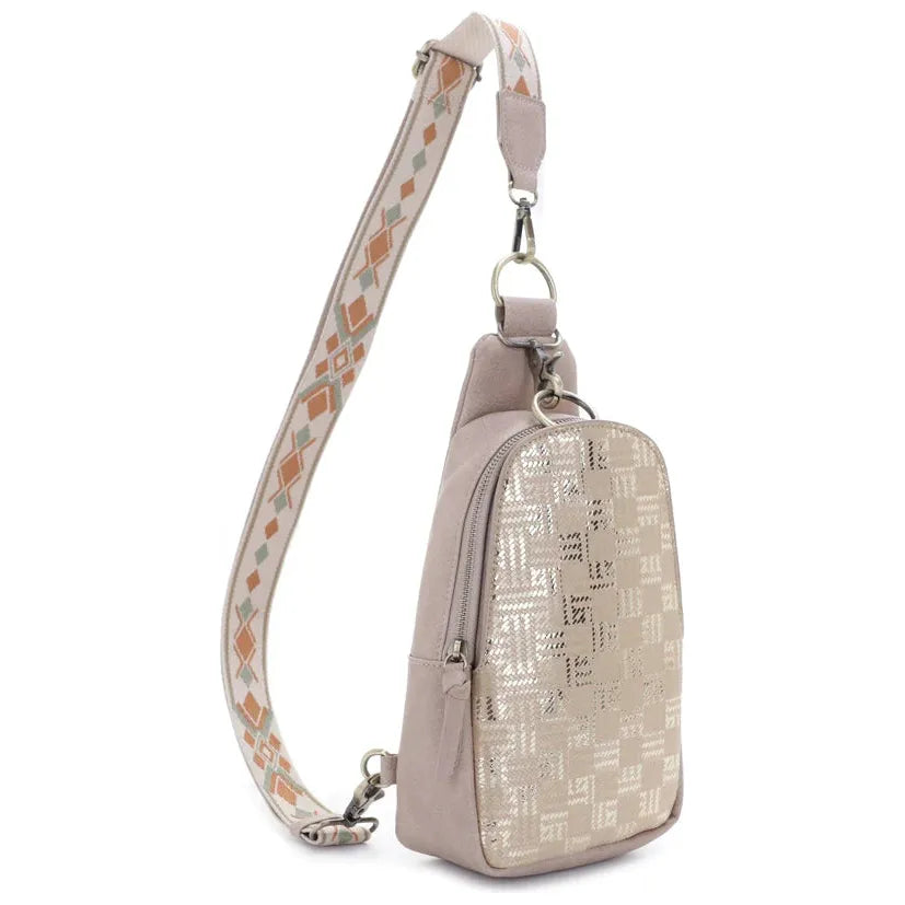 Metallic Sling Bag With Guitar Strap Crossbody